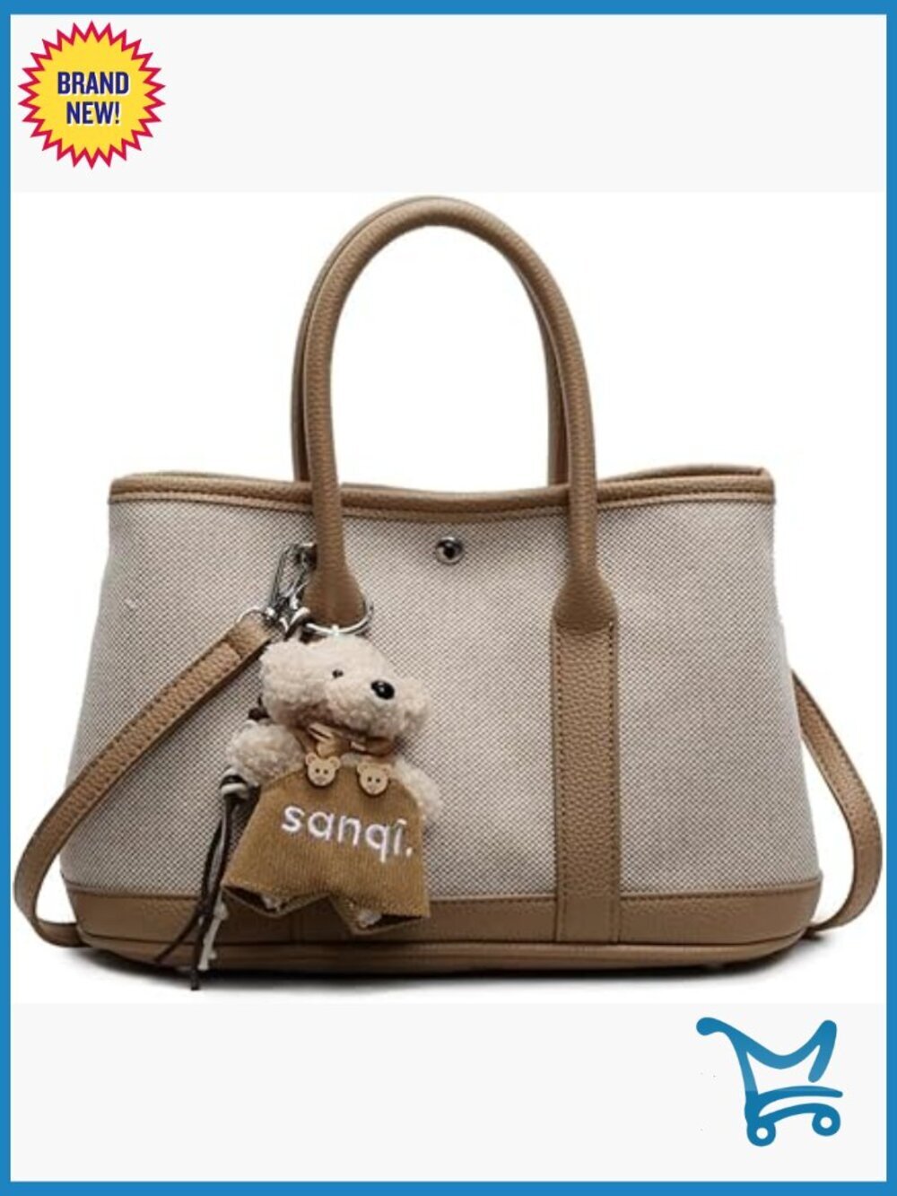 Small Top Handle Satchel Bag Polyester-Cotton Adjustable Strap Tote